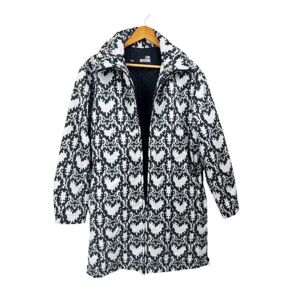 Love Moschino Coat Python Geometric Hearts Print Black White IT42 US6 - Picture 4 of 11